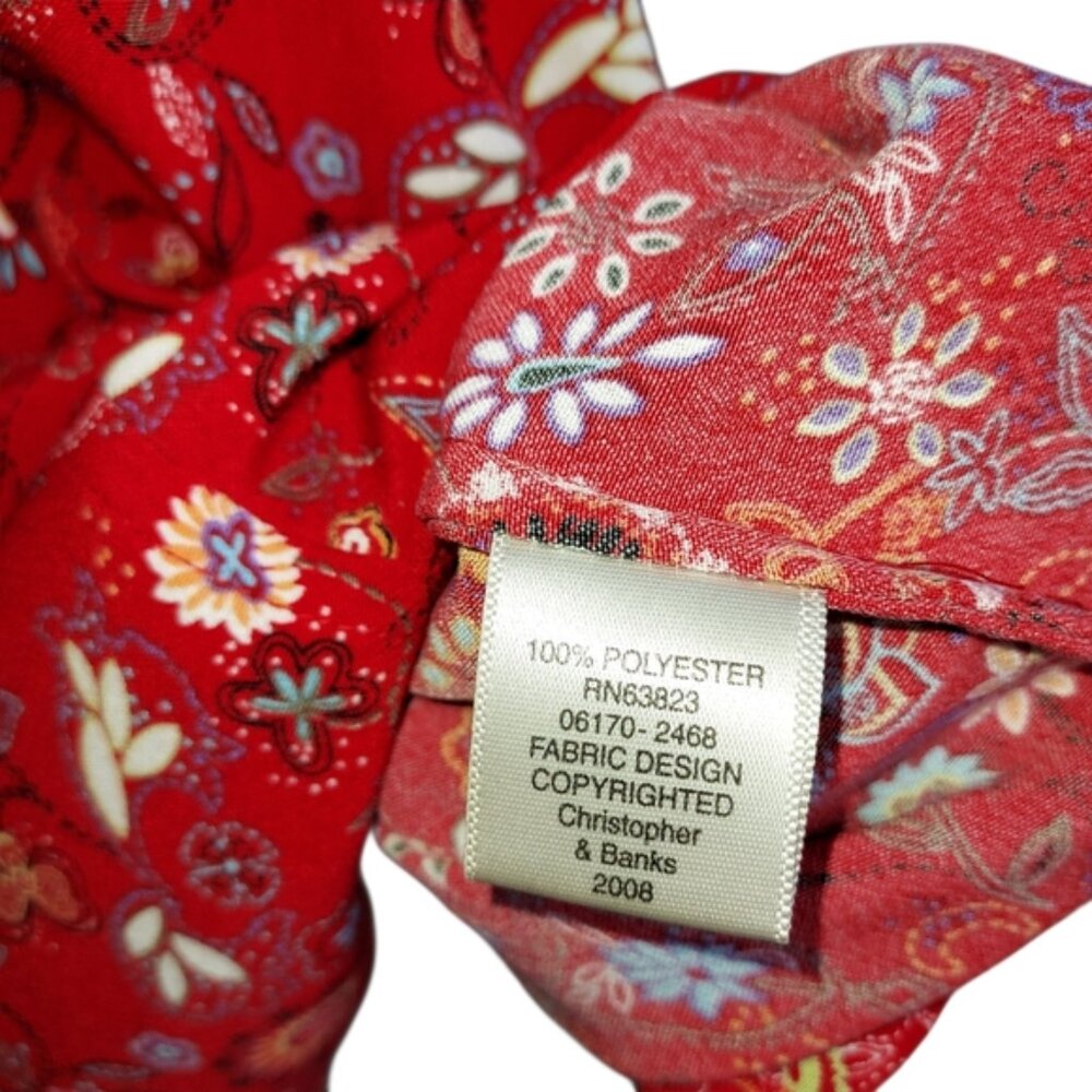 Christopher and Banks Size XL Women's Floral 3/4 Sleeve Red Button Down Top - Picture 10 of 16